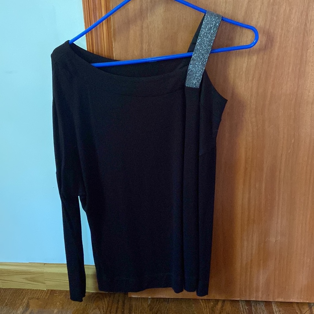White House Black Market Black Long Sleeve Cold Shoulder Glitter Strap XS